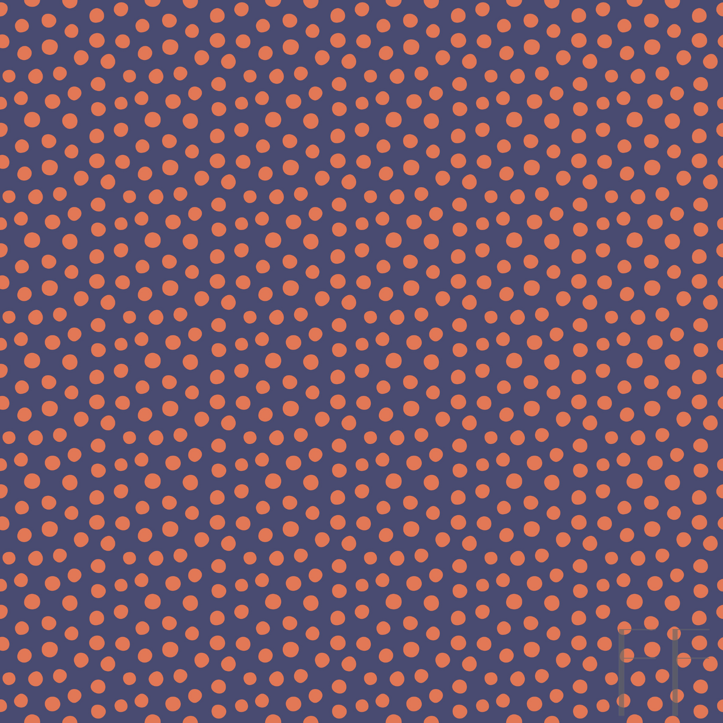 Navy, rust polka dot