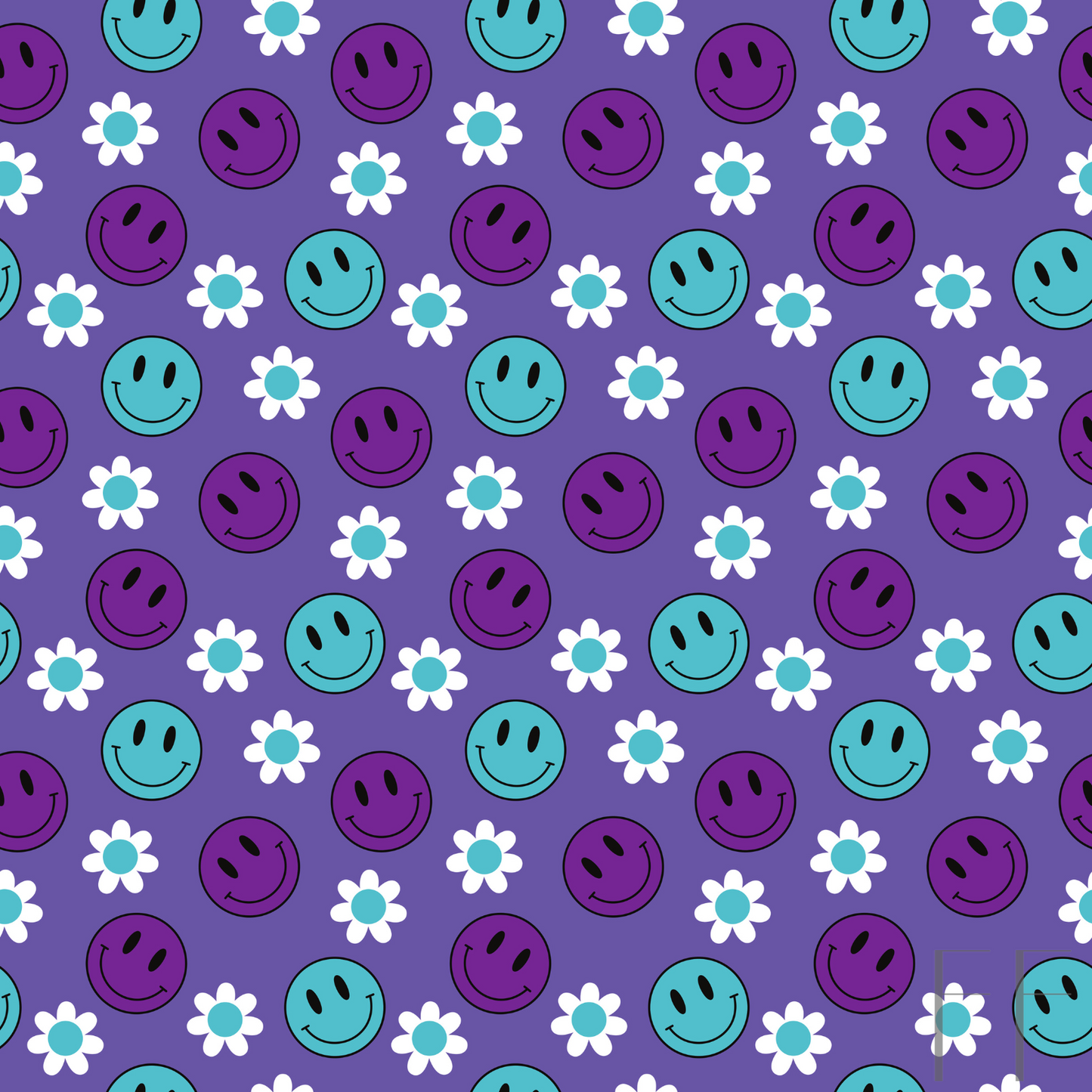Purple, teal smiley floral