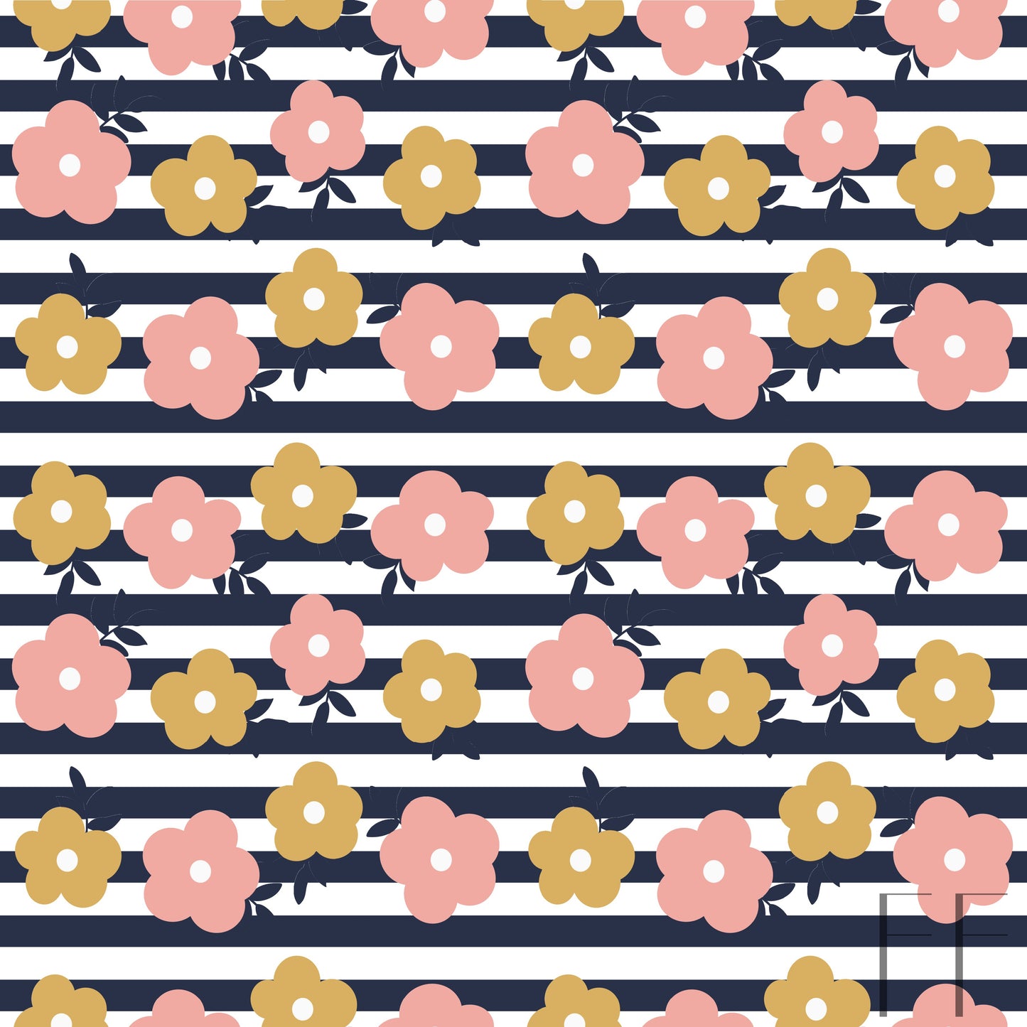 Pink flower on navy stripes