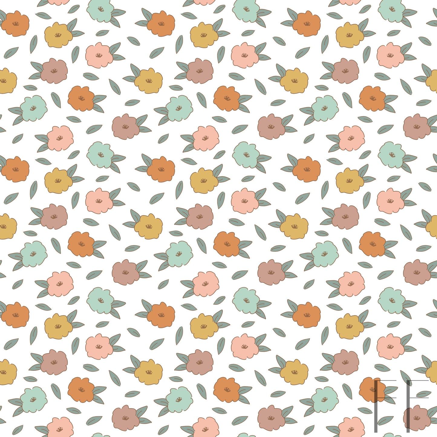 Pink teal flowers on white