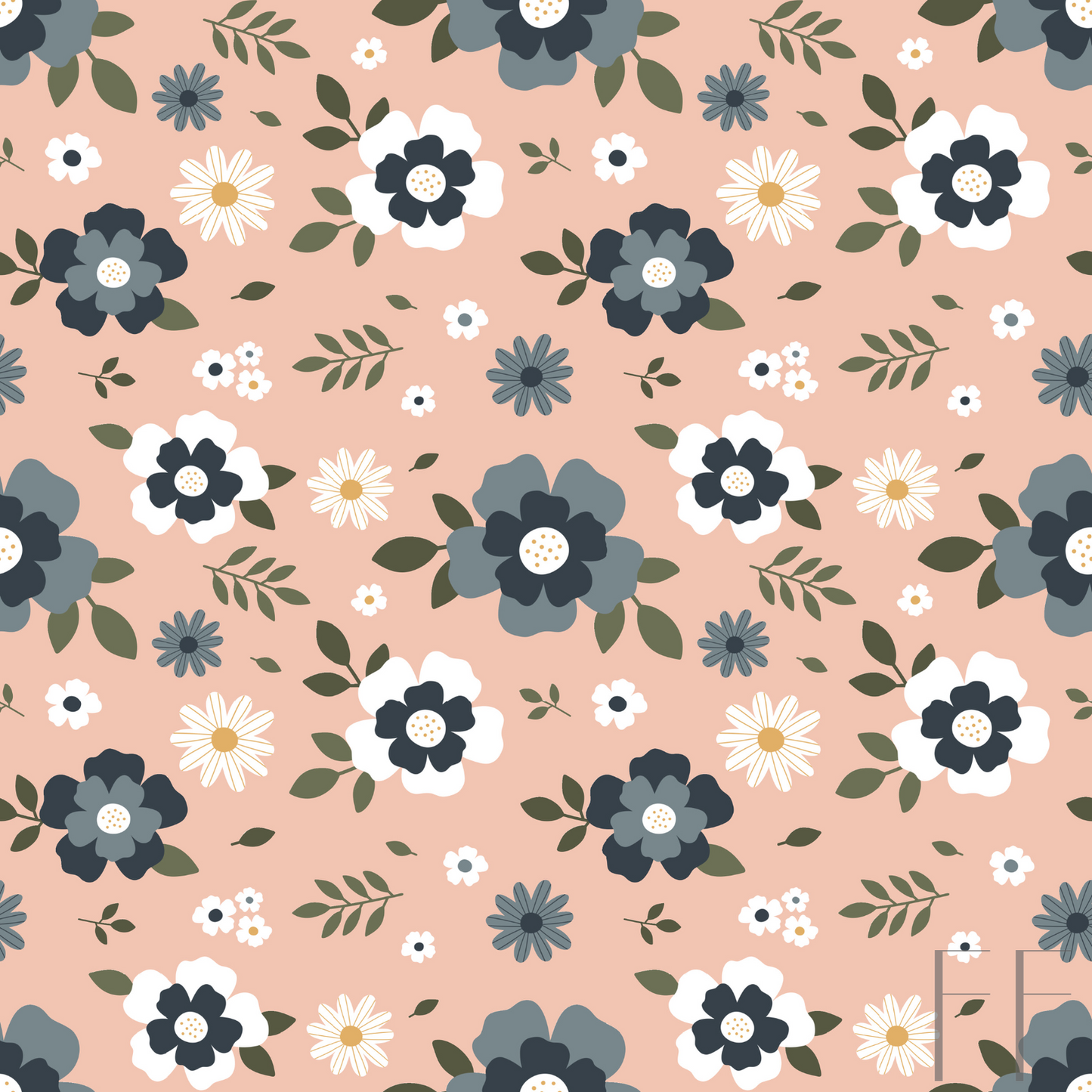Salmon, grey Floral