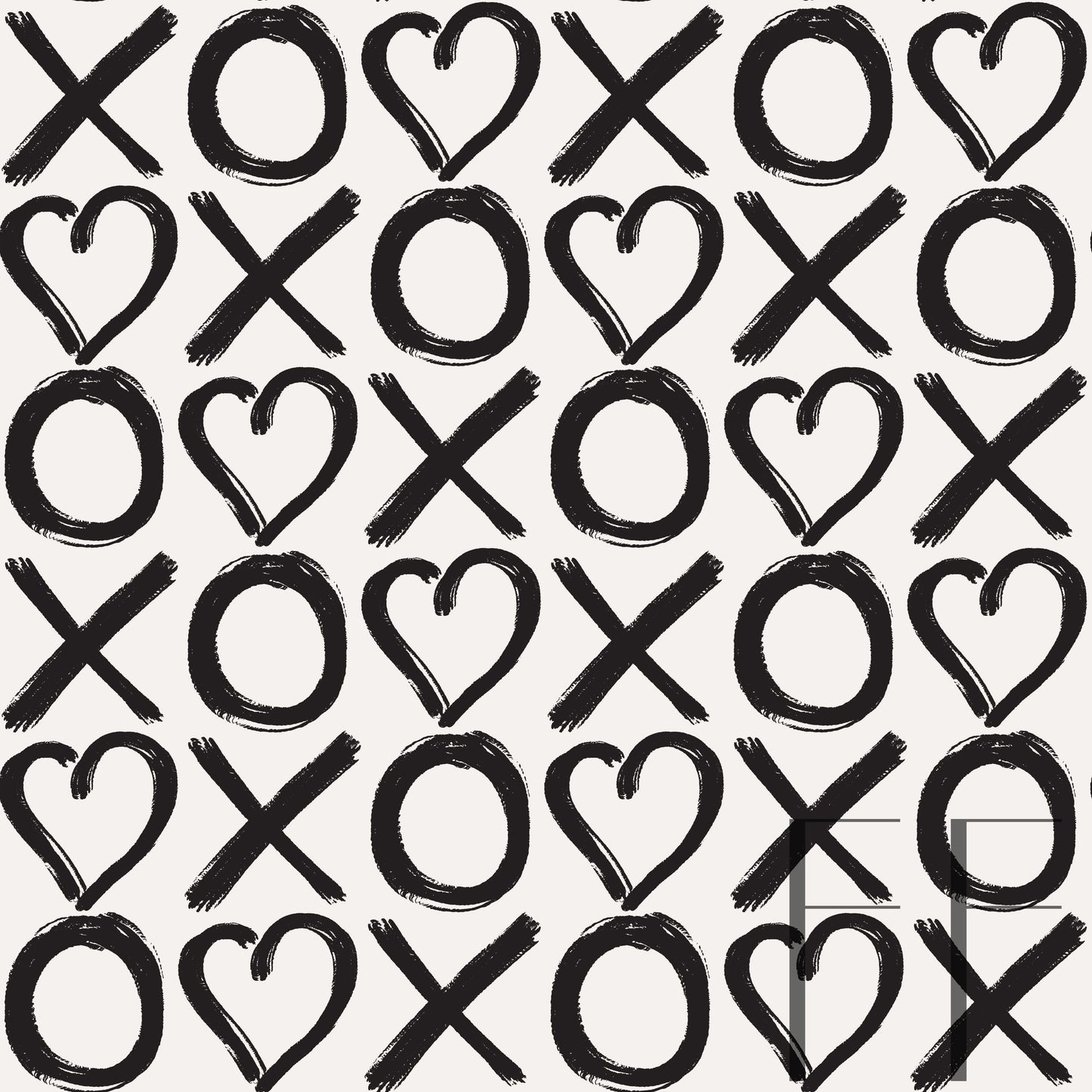 XO Heart Charcoal on Beige half scale raspberry pattern