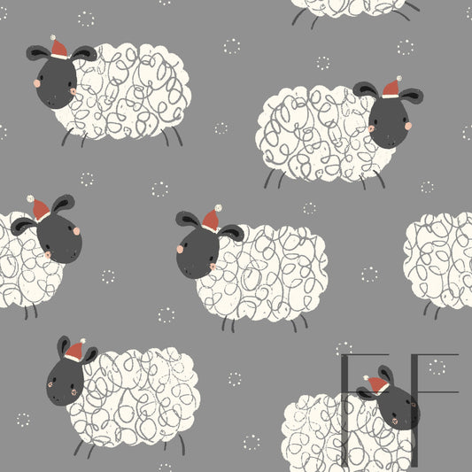 Christmas Sheep Light Grey raspberry Pattern