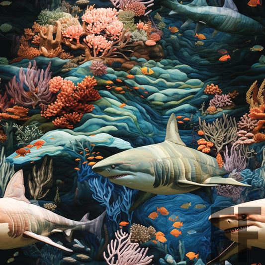 Under Water Sharks 3d Quilt