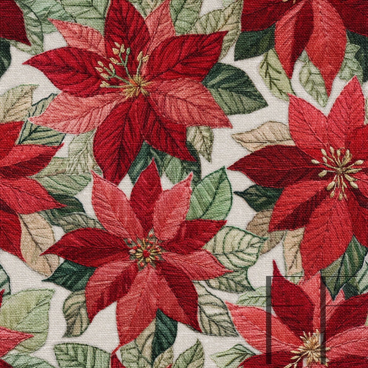 Red Poinsettia Embroidery beige raspberry Pattern