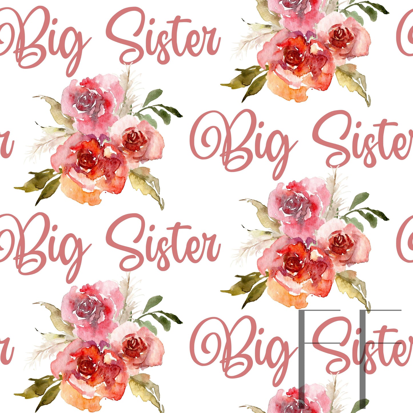 Big Sister Watercolor Floral Raspberry Pattern