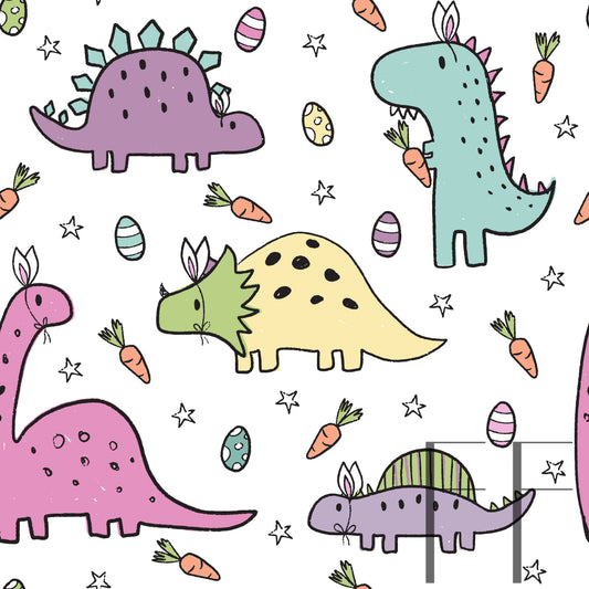 Pastel Easter Dinos White Bg Raspberry Pattern