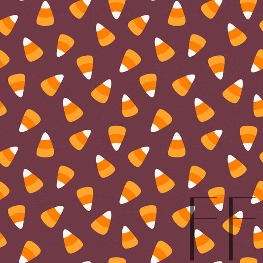 Halloween Candy Corn on aubergine raspberry Pattern