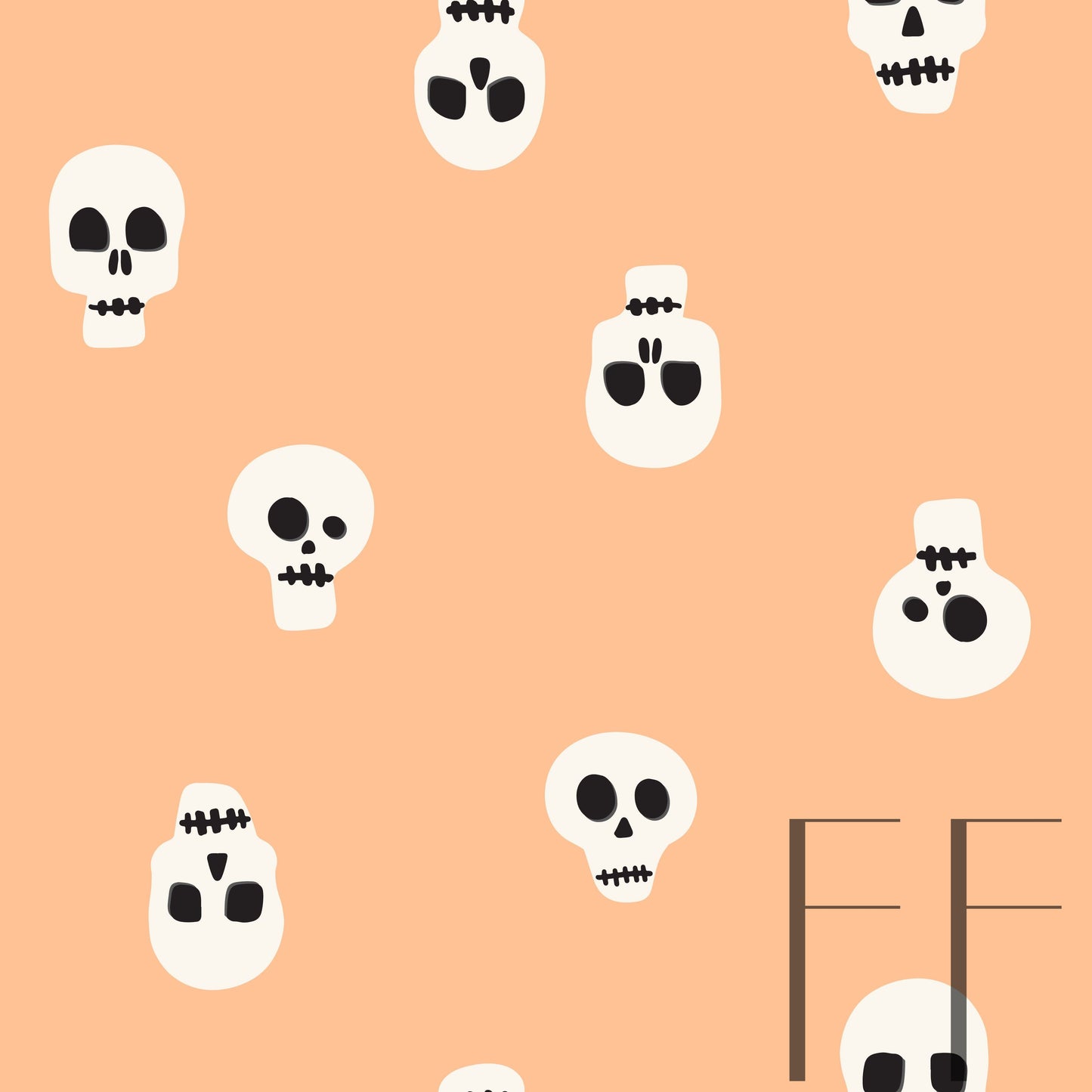 Halloween Skulls Pastel peach raspberry Pattern