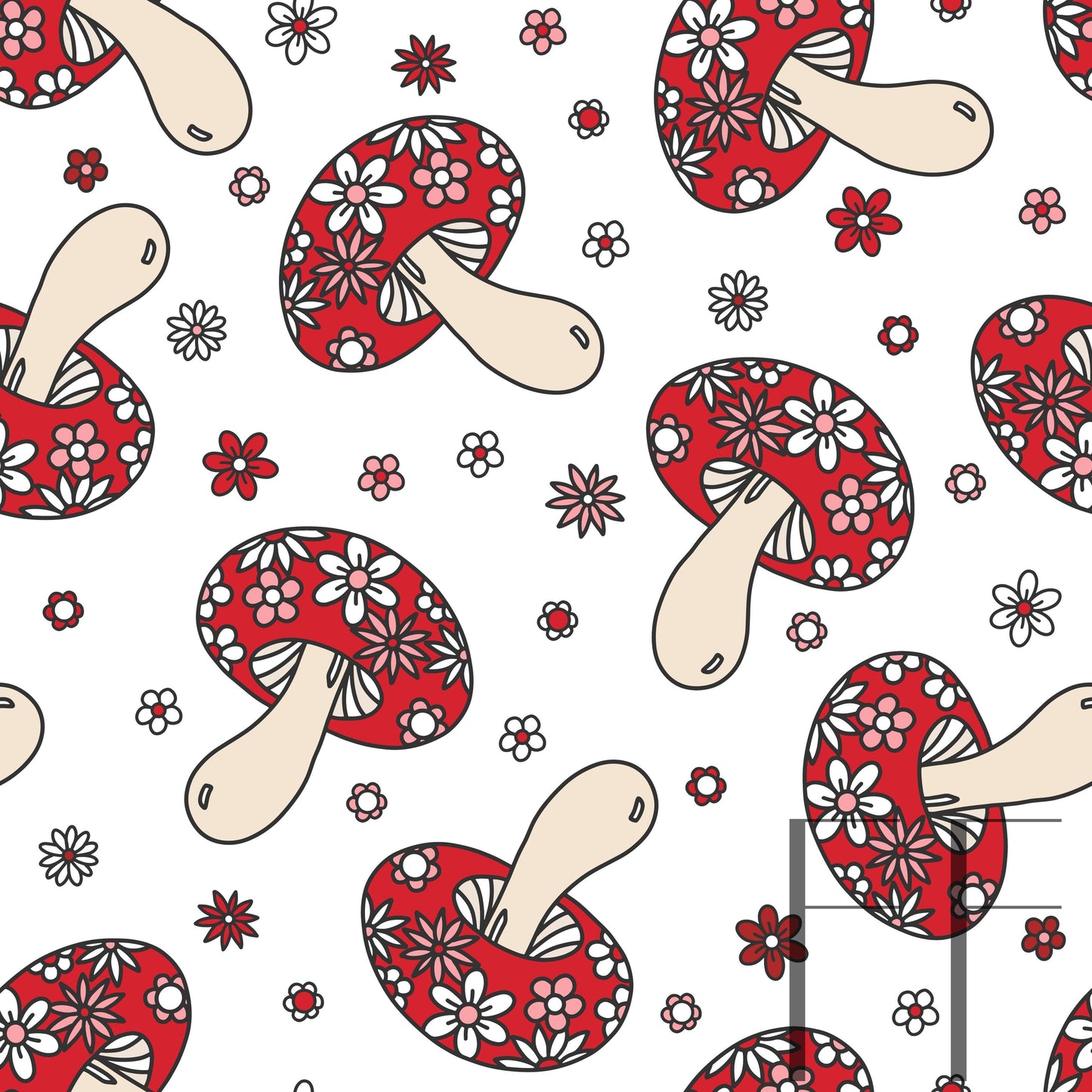 Floral Mushrooms White respberry Pattern