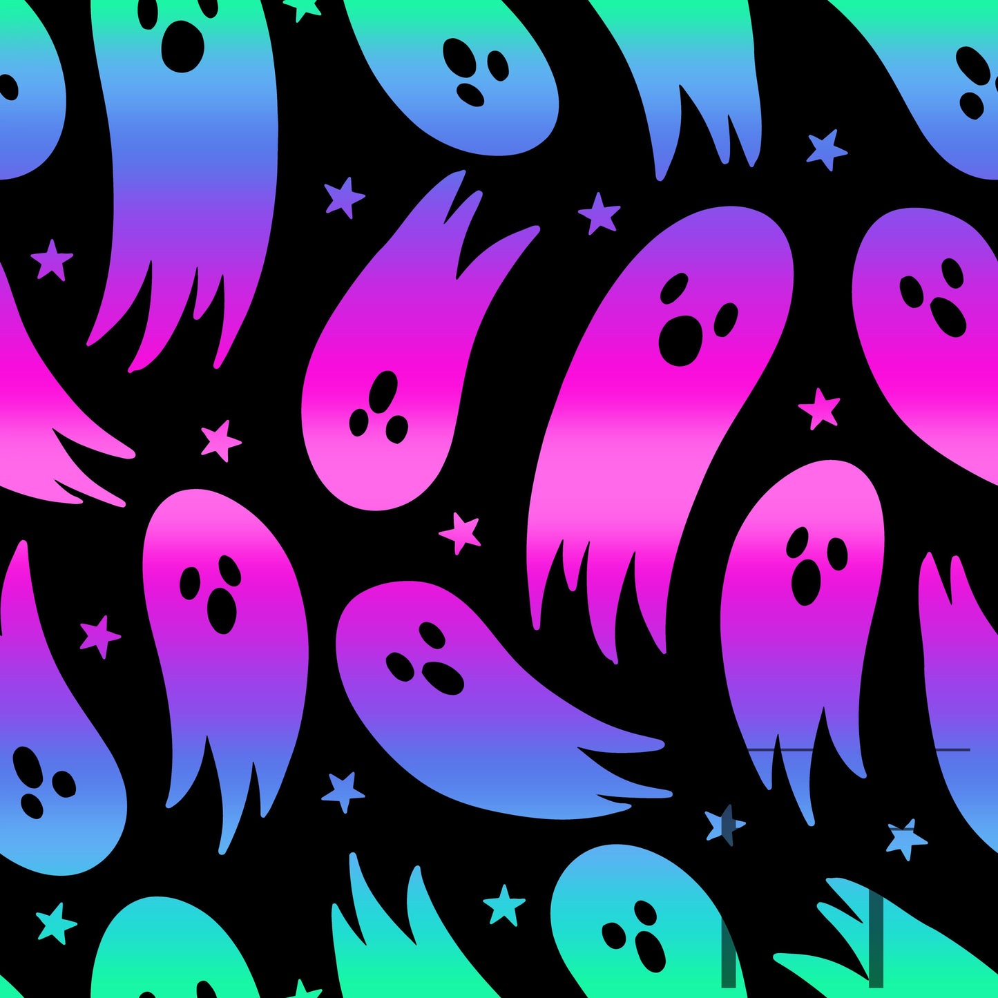 Rainbow Ghosts Black Bg raspberry Pattern