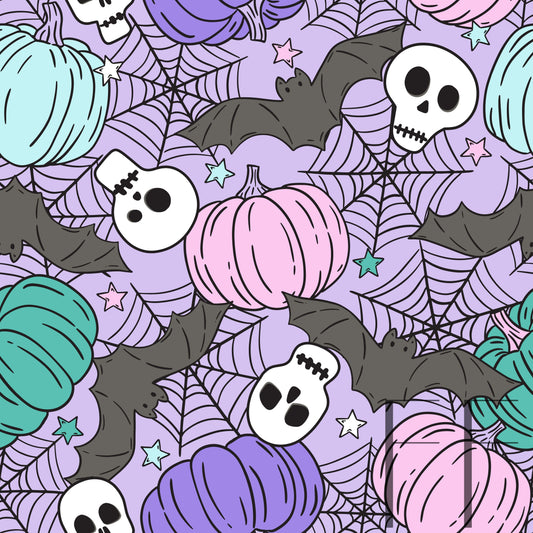 Halloween Pumpkins Skulls bats pastel raspberry Pattern