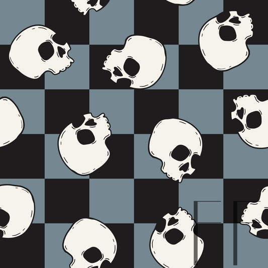 Skulls Blue Checker raspberry pattern