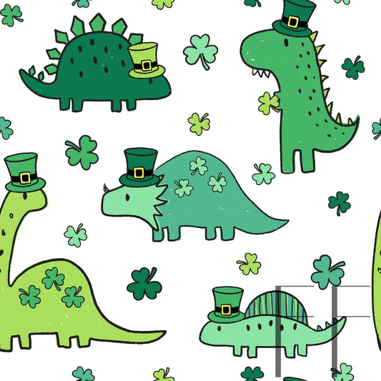 Lucky Dinos Bright Green White raspberry Pattern