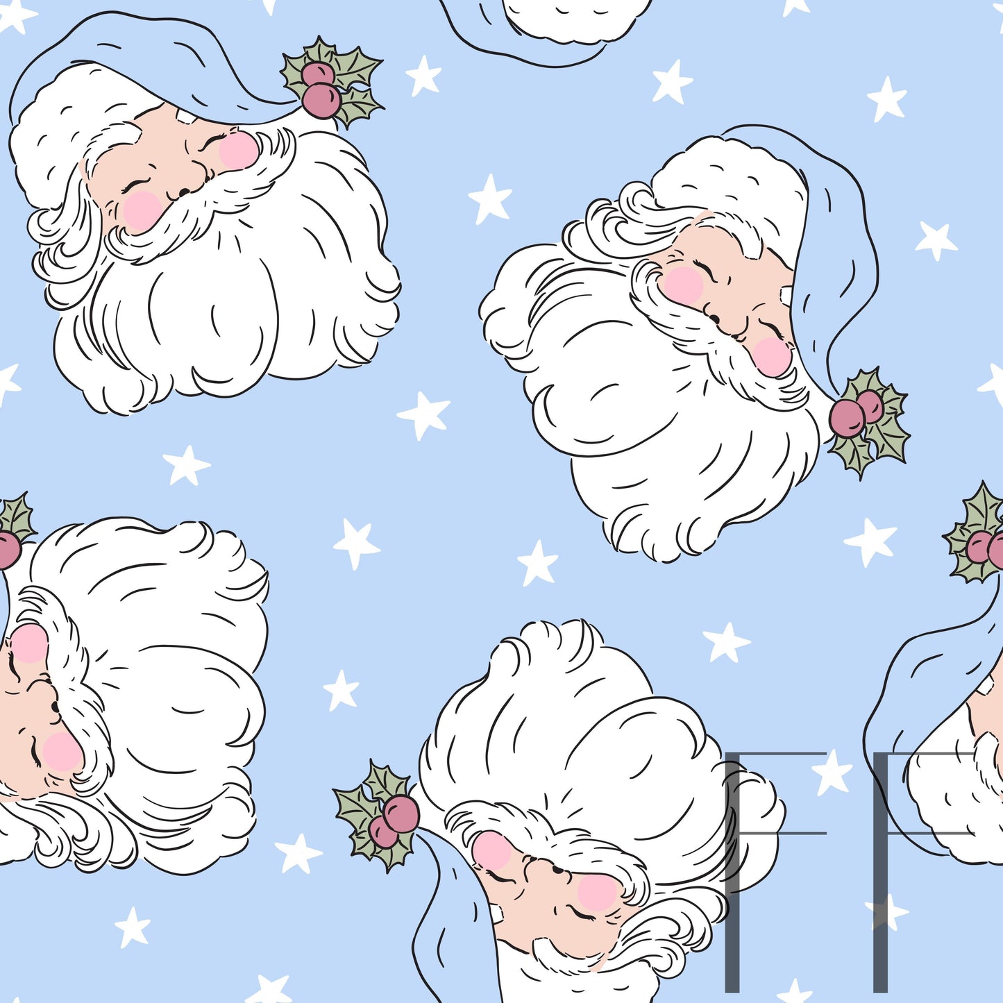 Boho Vintage Blue Santa fair skin raspberry Pattern