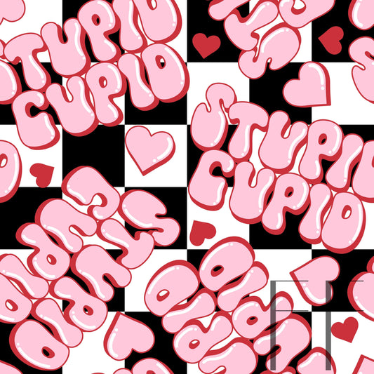 Stupid Cupid Checker BG Raspberry Pattern