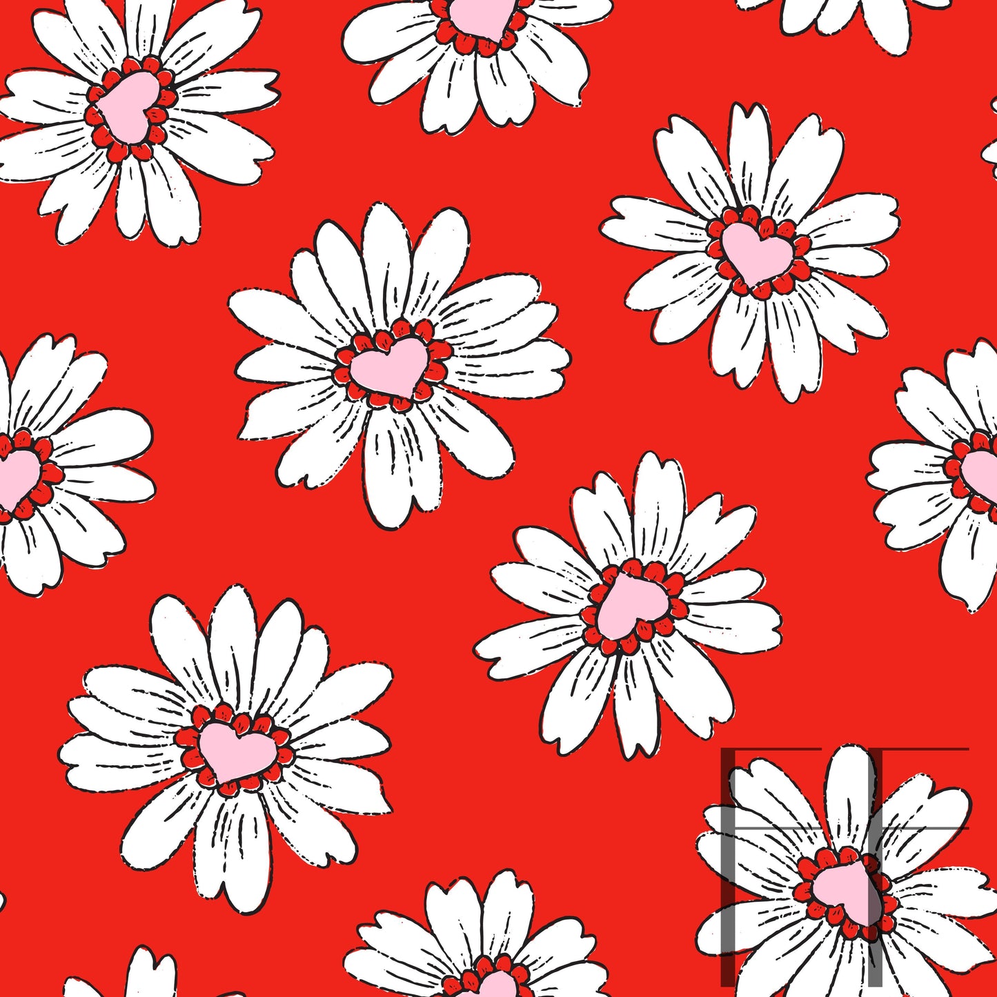 Valentine floral White on Red V2 raspberry pattern