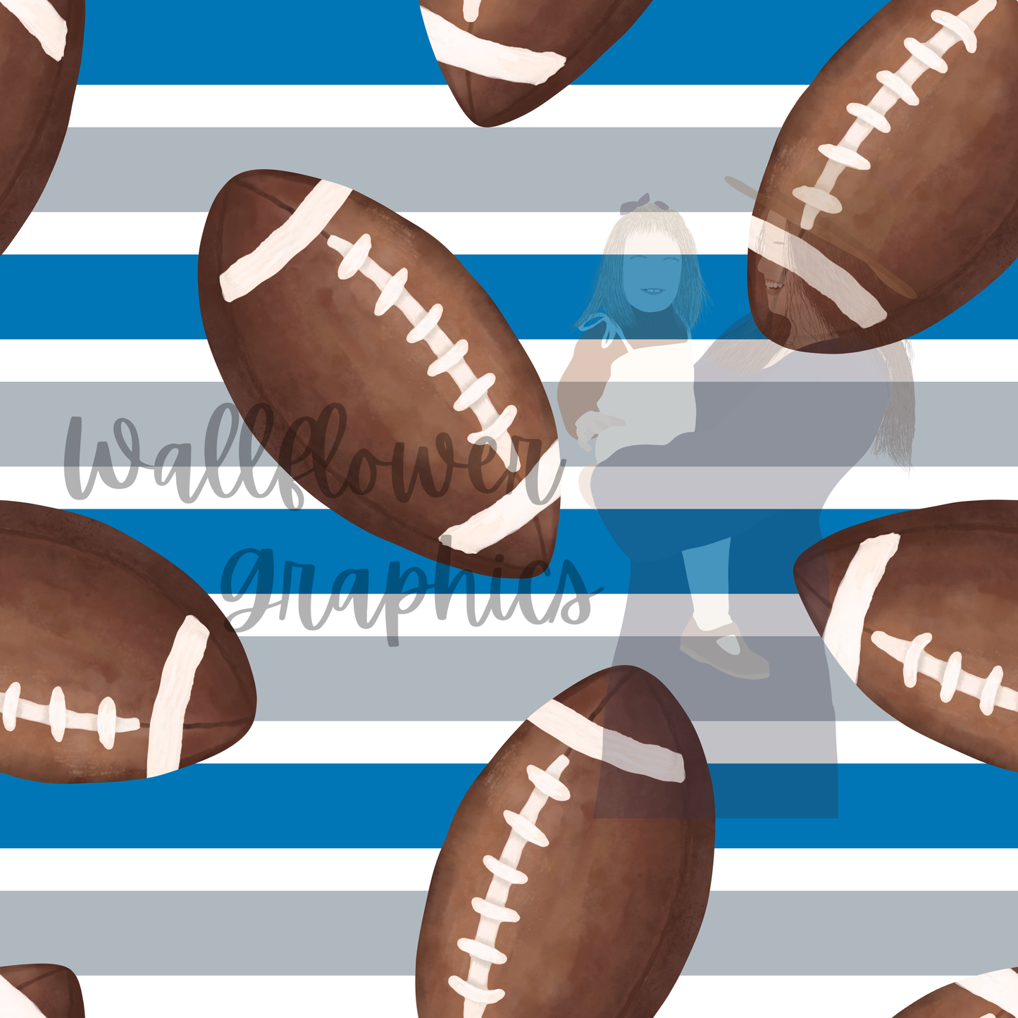 Blue and Silver Stripe Watercolor Footballs