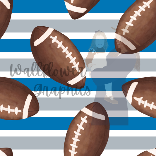 Blue and Silver Stripe Watercolor Footballs