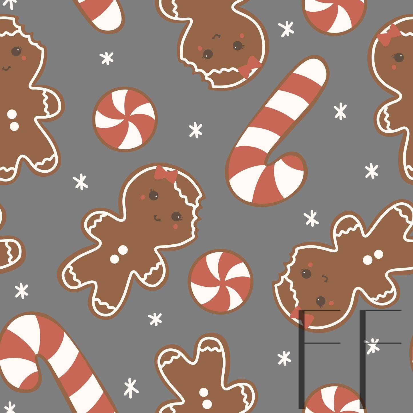 Gingerbread Girl Mid Grey raspberry pattern