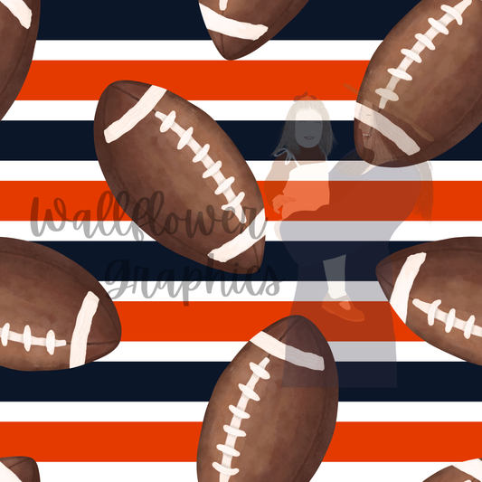 Orange and Navy Stripe-2 Watercolor Footballs