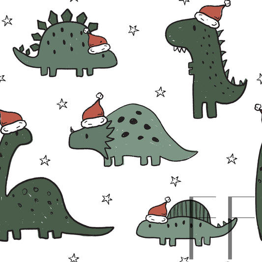 Christmas Dinos Green White Raspberry Pattern