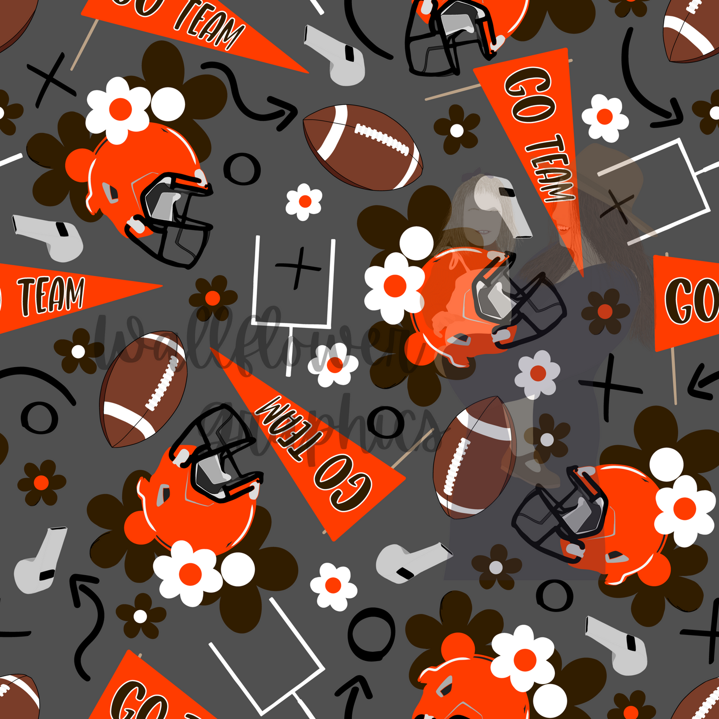 Orange and Brown Floral Football