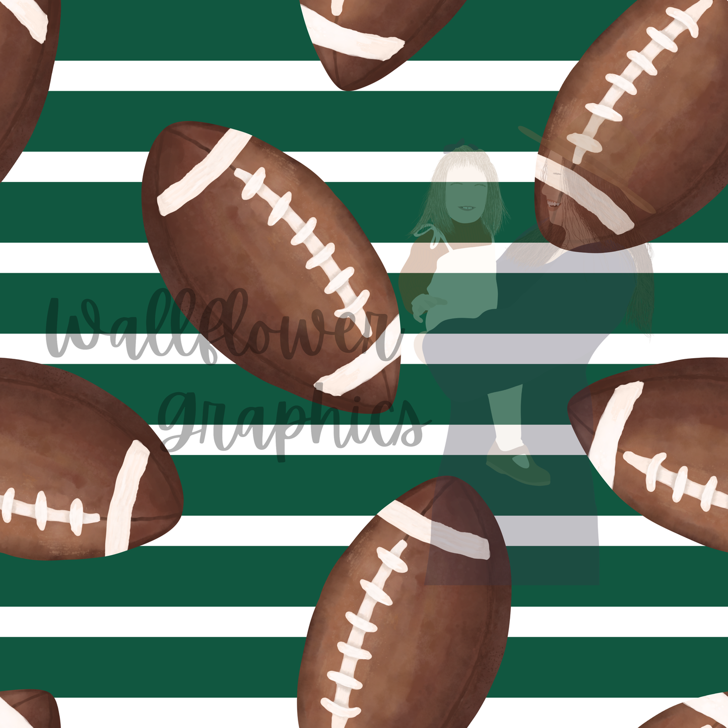 Green and White Stripes Watercolor Footballs