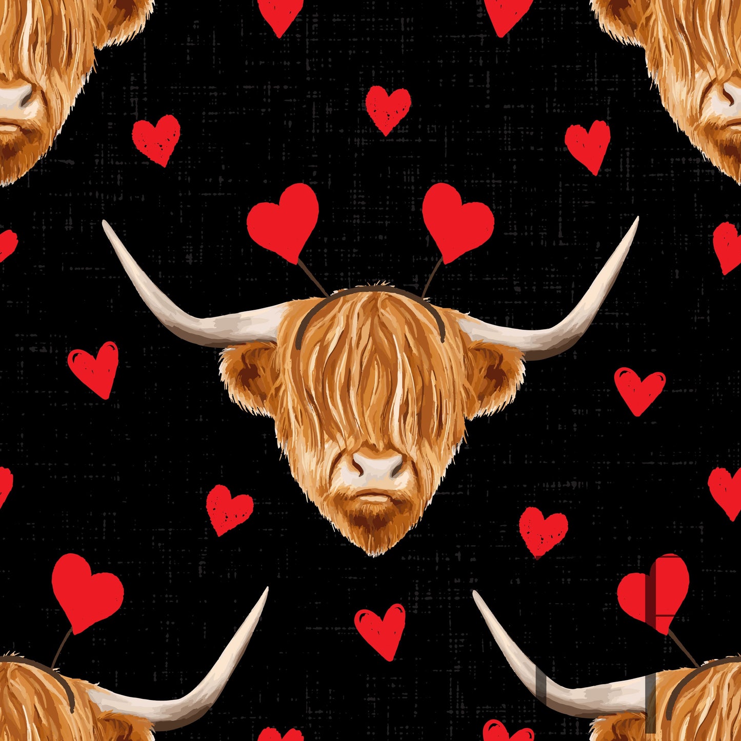 Valentine Highland Cow Black raspberry pattern