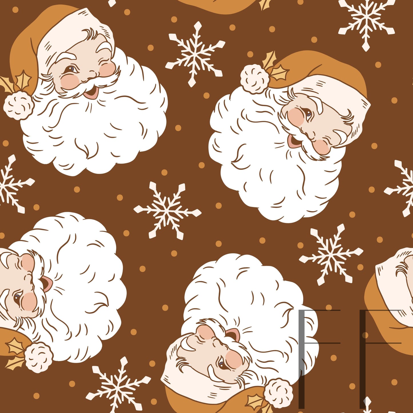 Golden Christmas Santa Brown raspberry Pattern