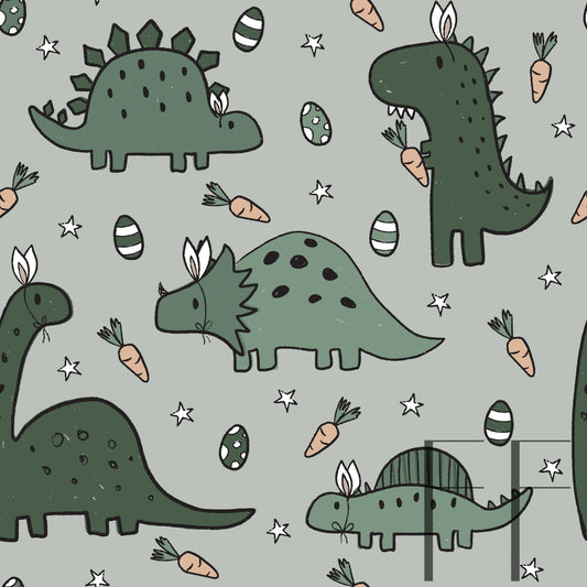 Green Easter Dinosaurs on Grey Raspberry Pattern