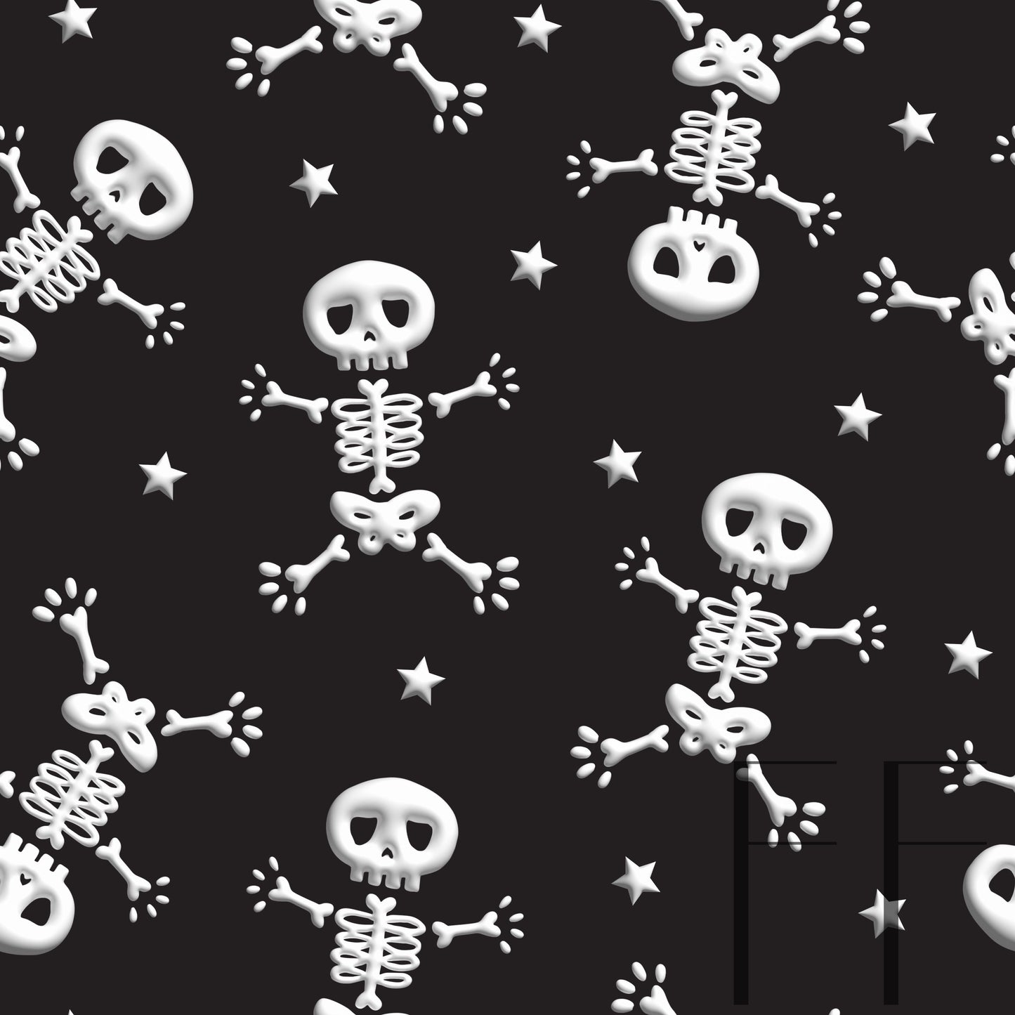 3D Skeletons Black BG Raspberry Pattern