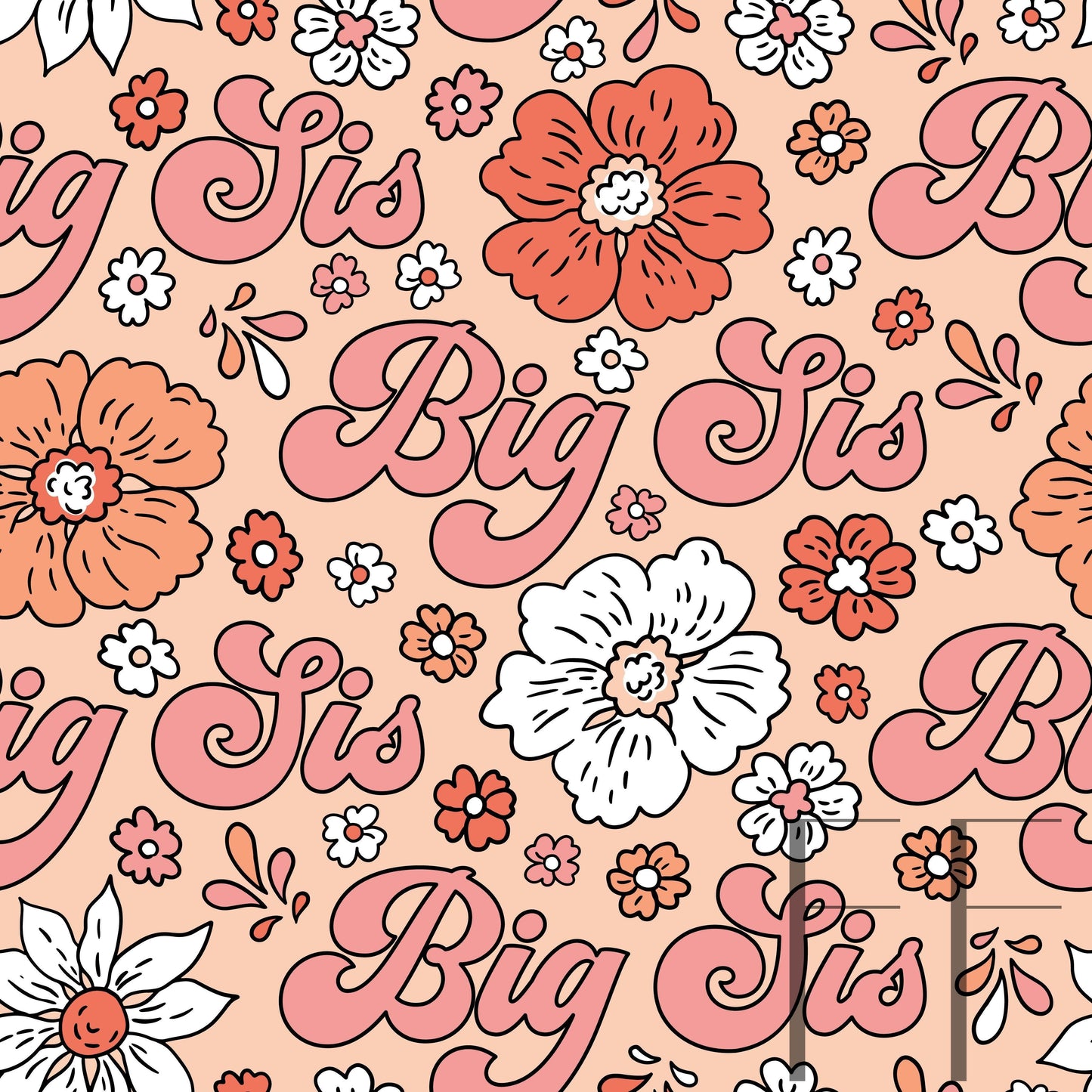 Big Sis Retro Floral Light peach floral Raspberry Pattern