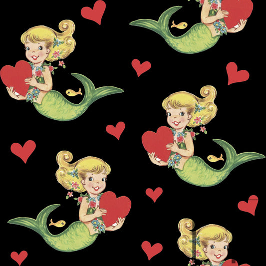 Vintage Mermaid Valentine Black raspberry Pattern