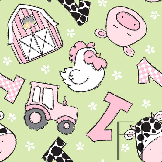 Farm Birthday Girl Green Bg Raspberry Pattern