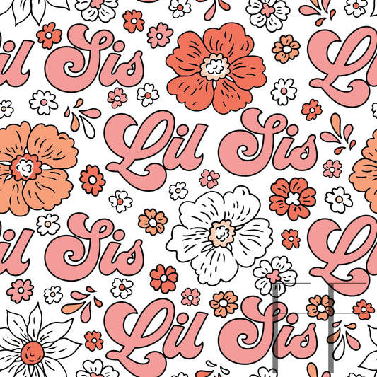 Lil Sis Retro Floral White Bg Raspberry Pattern