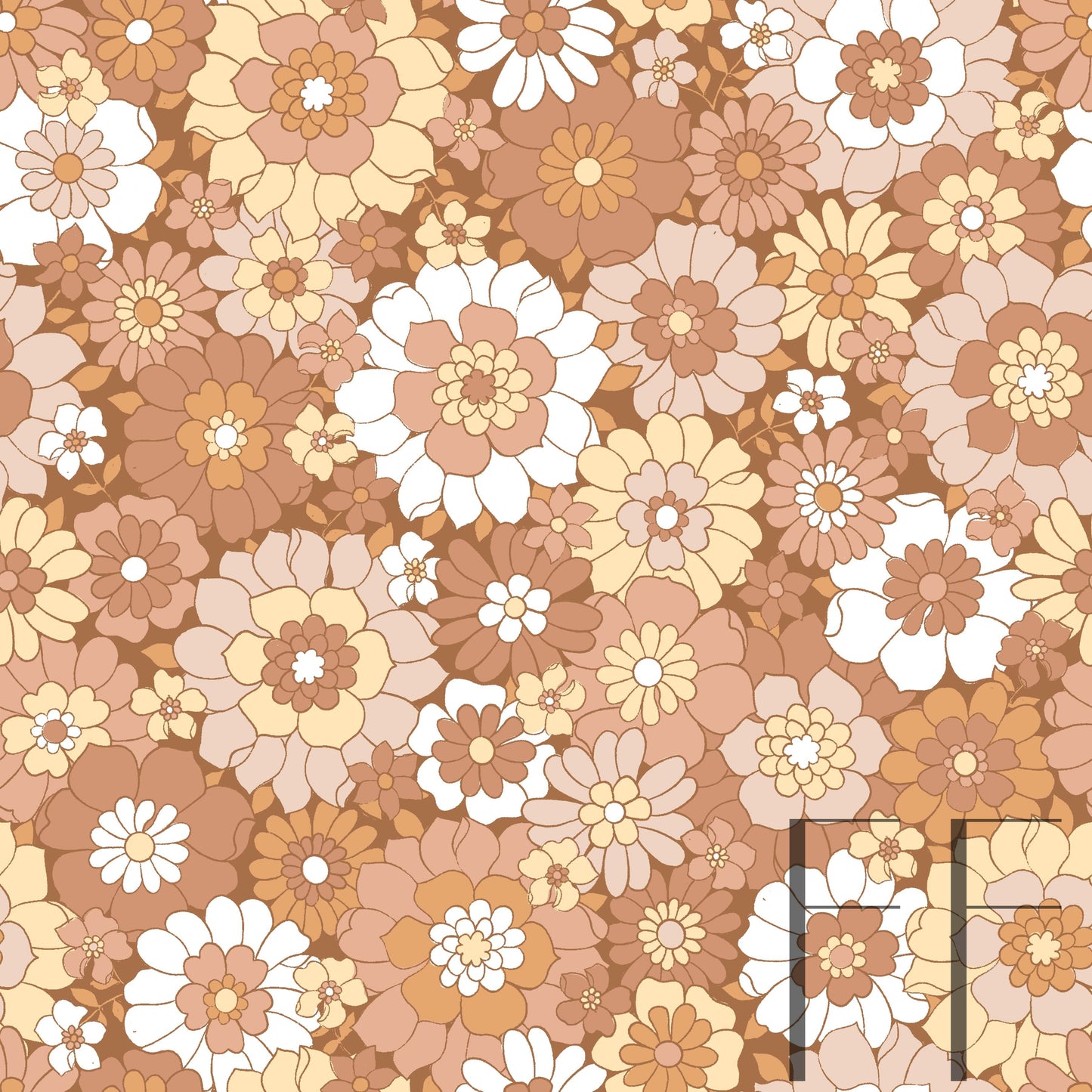 Avery Retro Floral Neutral fall golden raspberry Pattern