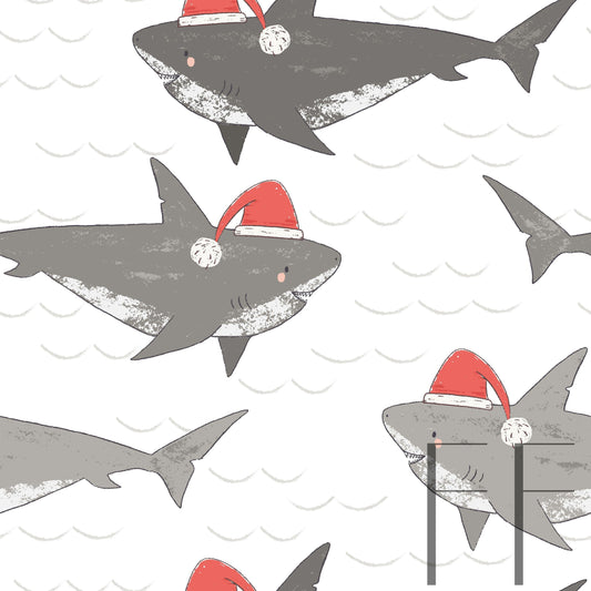 Christmas Sharks White Bg raspberry Pattern