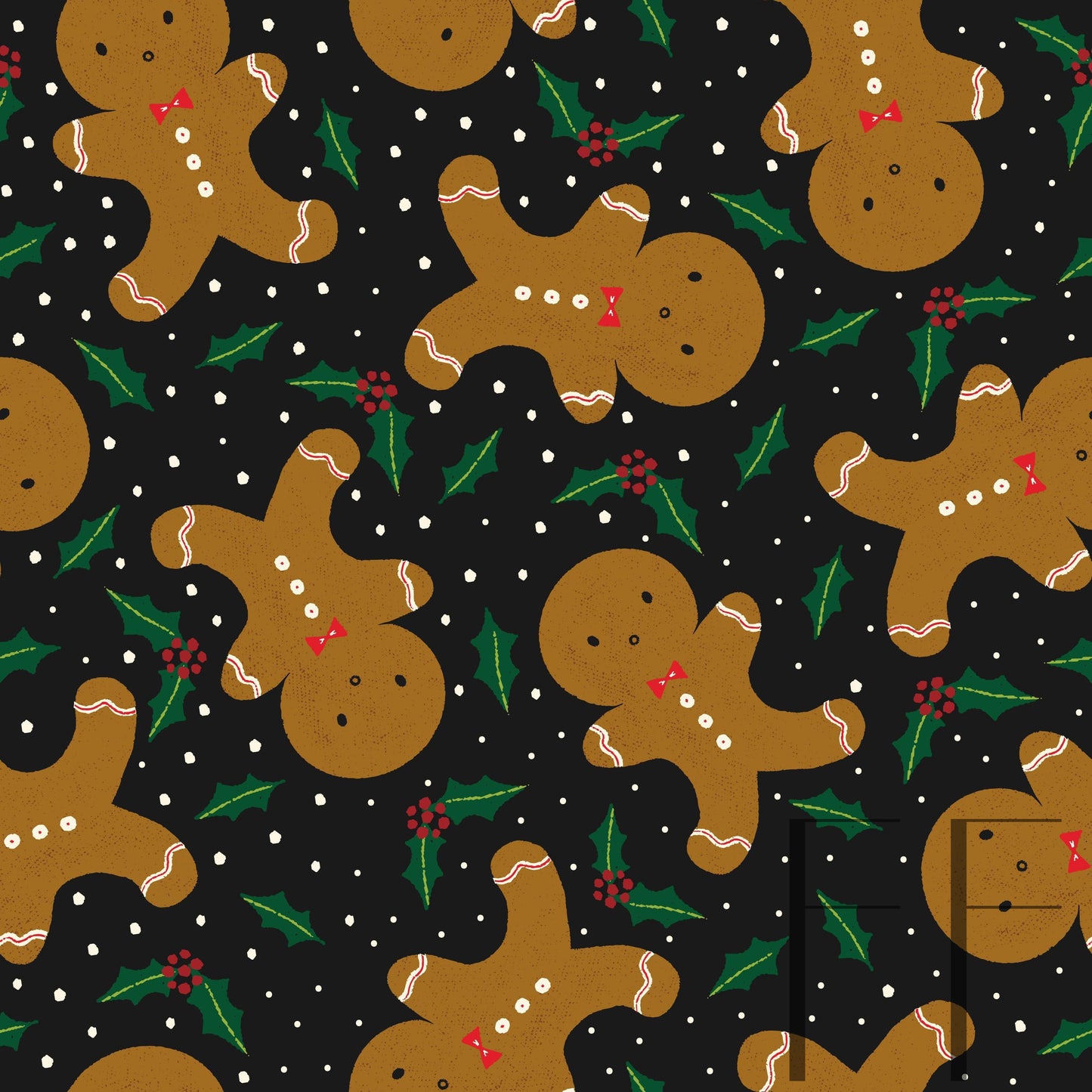 Gingerbread Men Dark Grey Raspberry Pattern