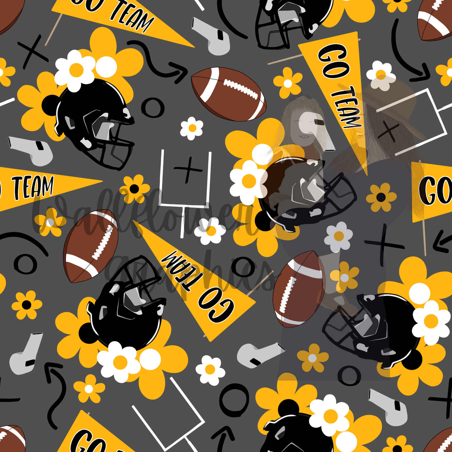 Gold and Black Floral Football