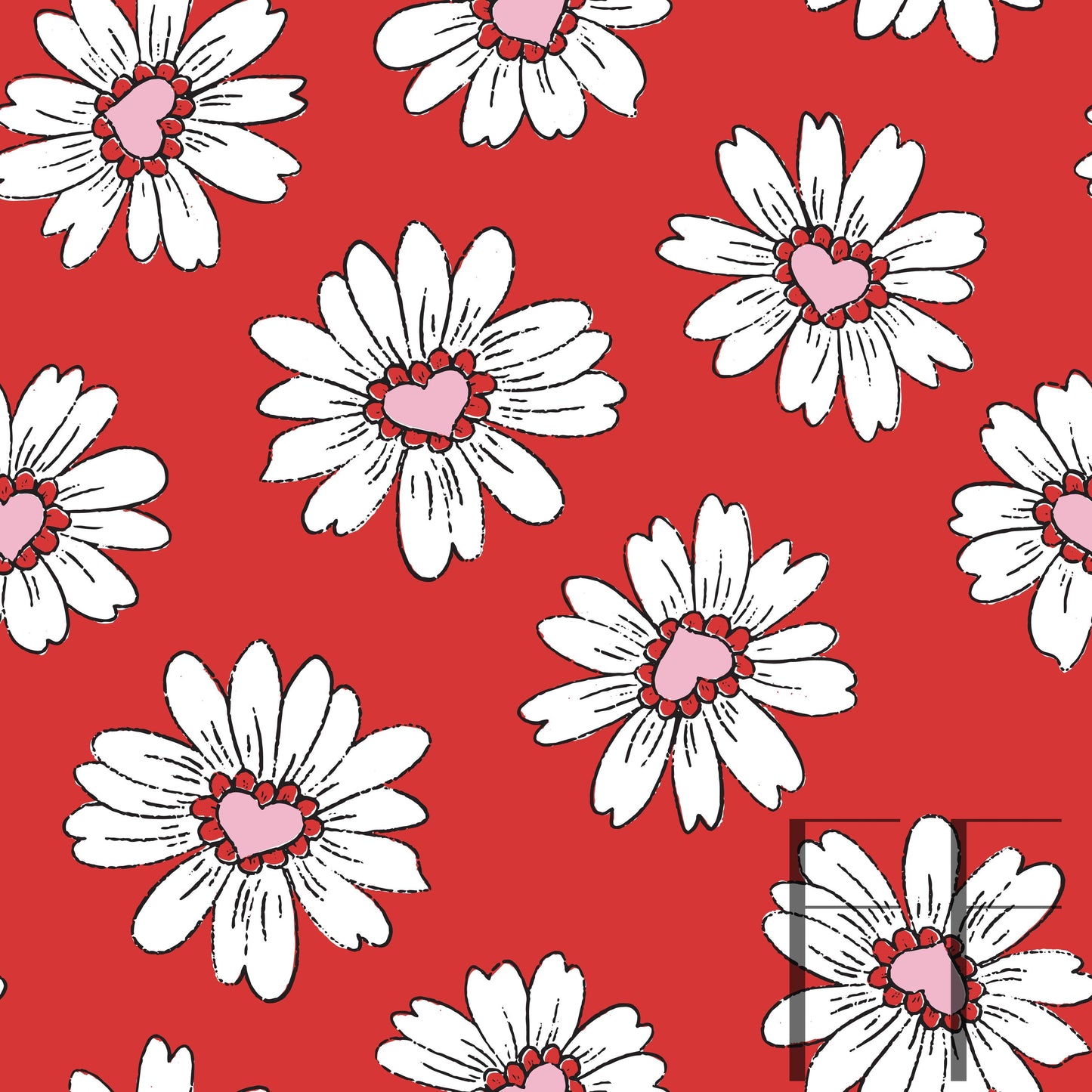 Valentine Floral White on raspberry pattern