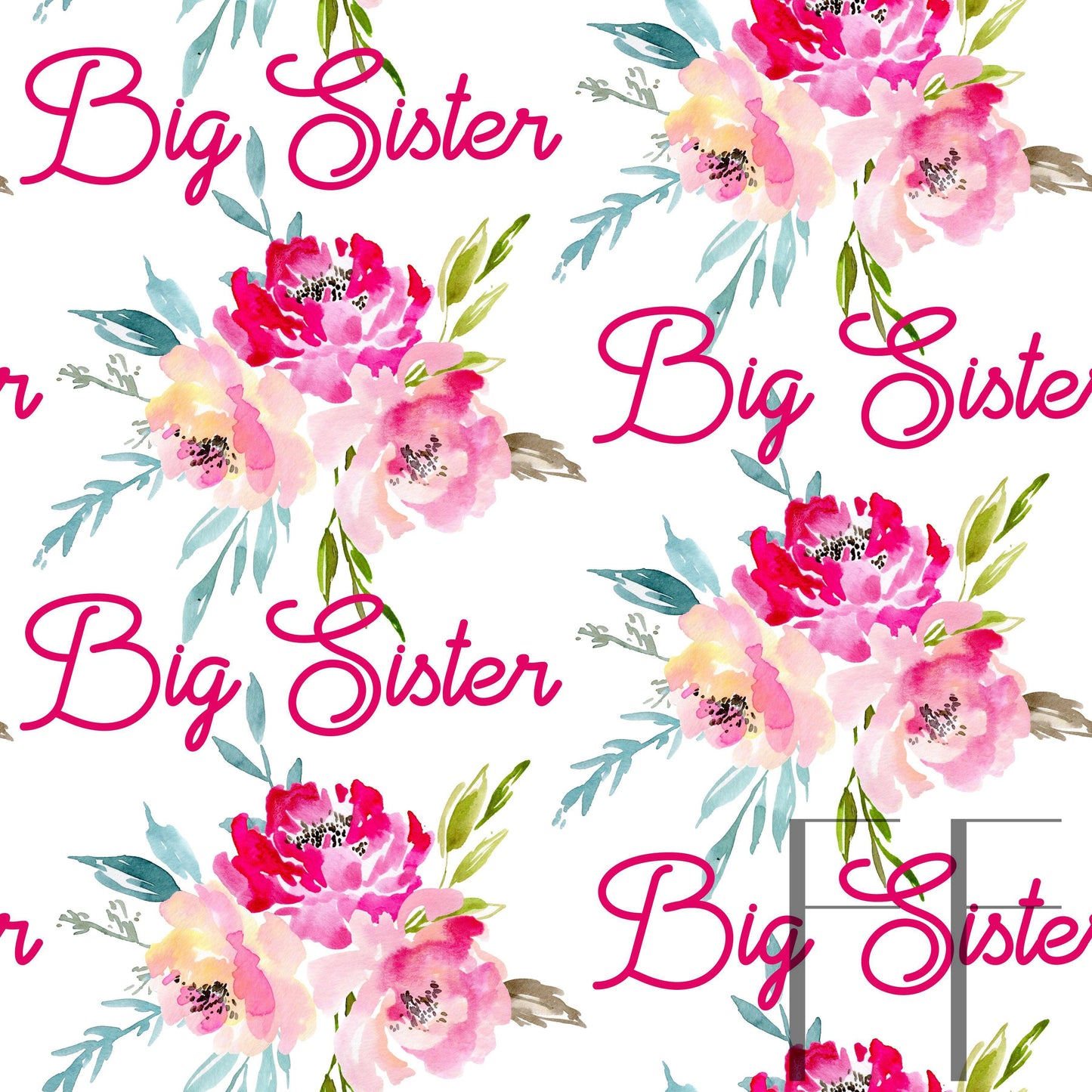 Big Sister Bright Pink Watercolor floral Raspberry Pattern