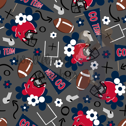 Dark Blue and Red Floral Football