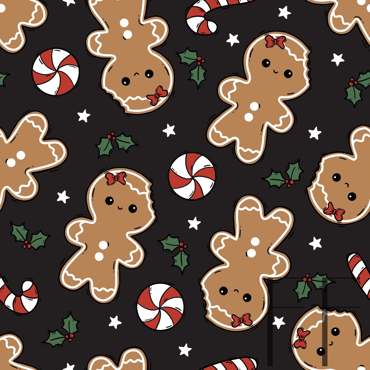 Gingerbread Girl with Bow Black raspberry Pattern