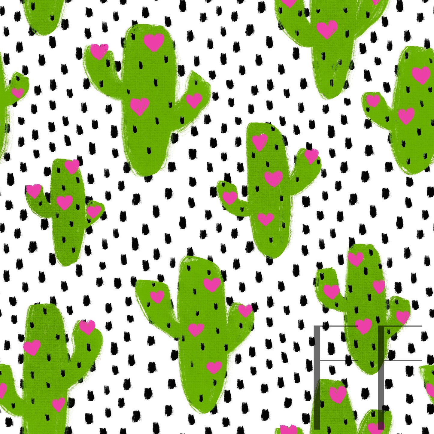 Heart Cacti on White raspberry pattern