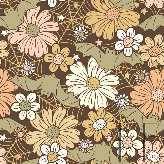 Floral Bats Neutral Muted brown raspberry Pattern