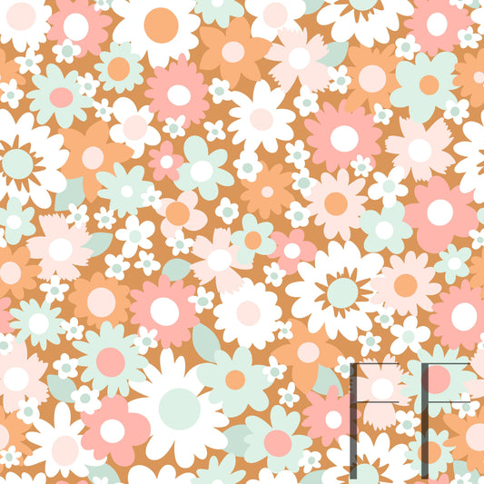 Daisy Delight Pastel Neutrals Raspberry Pattern