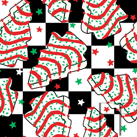 Christmas Tree Cakes Checkers Raspberry Pattern