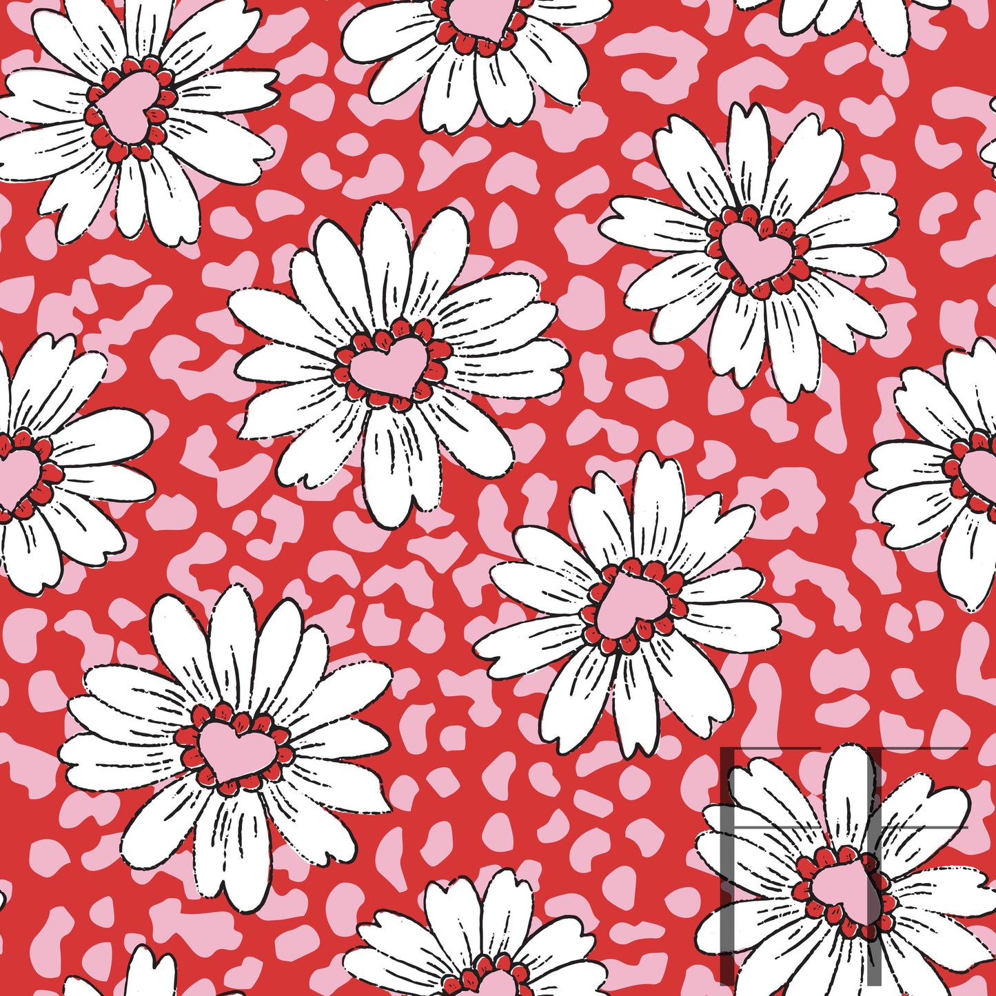 Valentine Floral White on Leopard raspberry pattern