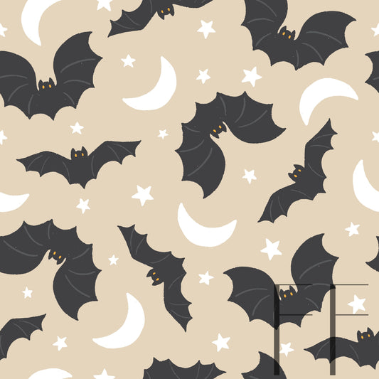 Halloween Bats Grey on latte raspberry Pattern